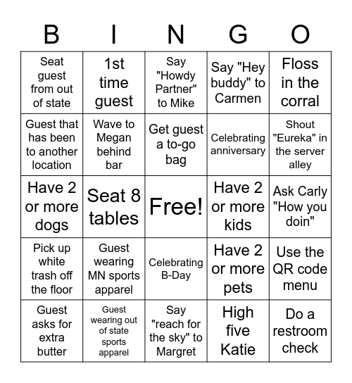 Know Your Guests! Bingo Card