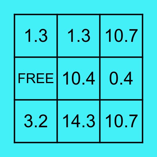 Addition/Subtraction Whole Numbers & Decimals! Bingo Card