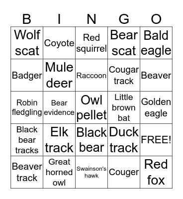 Animal Bingo Card
