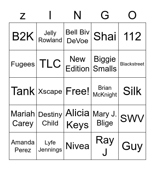 90'S MUSIC Bingo Card