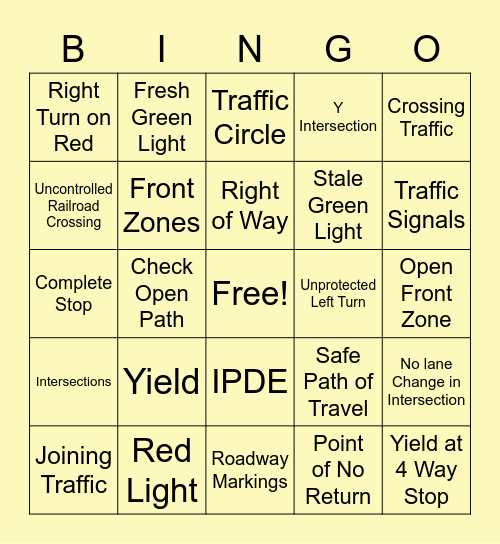 Navigating Intersections Bingo Card