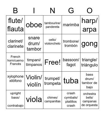 Instrument Bingo Card