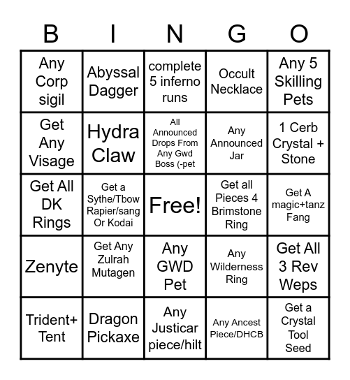 OSRS Bingo Card