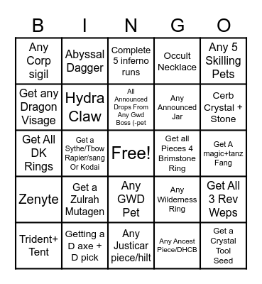 OSRS Bingo Card