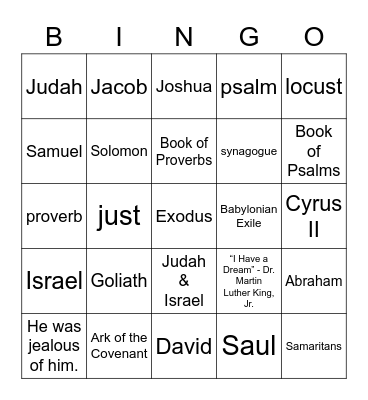 Ch 6:  The Israelites Bingo Card