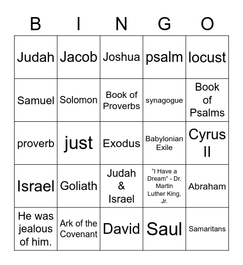 Ch 6:  The Israelites Bingo Card