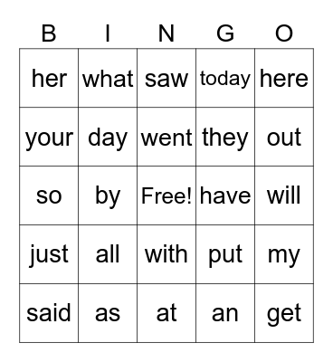 SIGHT WORDS Bingo Card