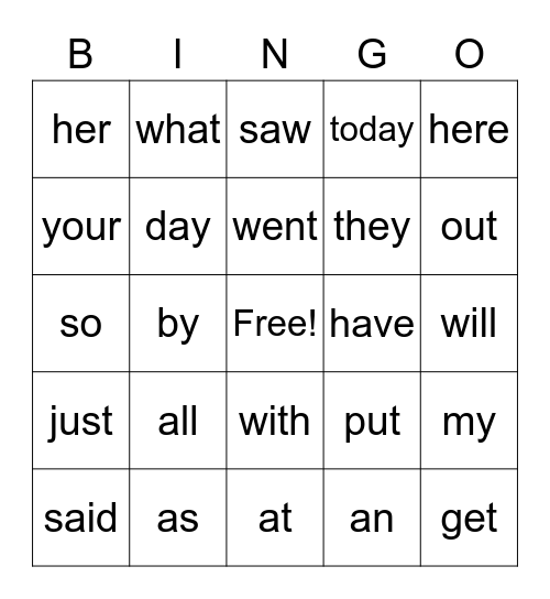 SIGHT WORDS Bingo Card