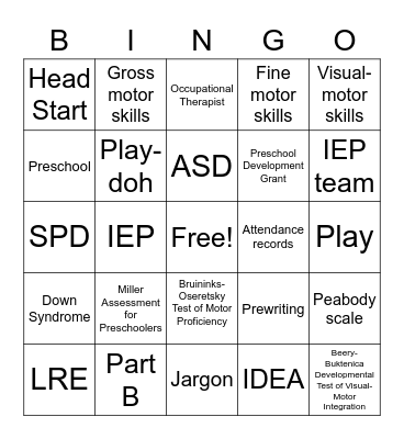 Preschool Bingo Card