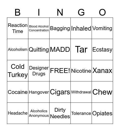 A, T, D Bingo  Bingo Card