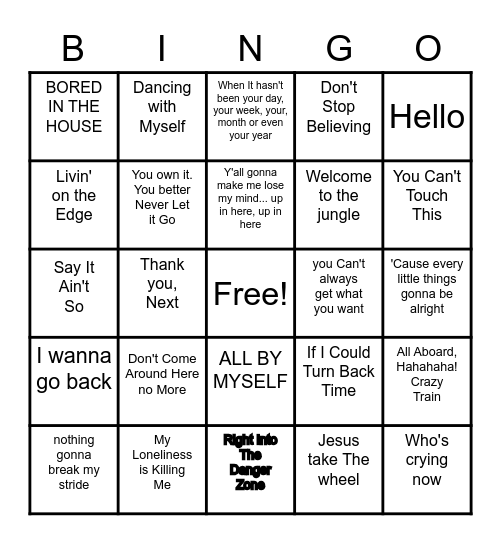 NOW That's What I Call 2020 Bingo Card