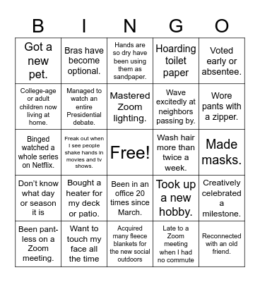 Kenyon Fall VBT Bingo Card
