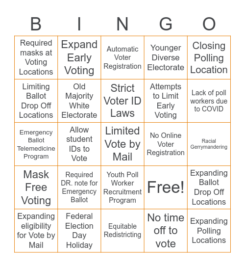 MOVE Texas Voter Suppression & Solution  Bingo Card