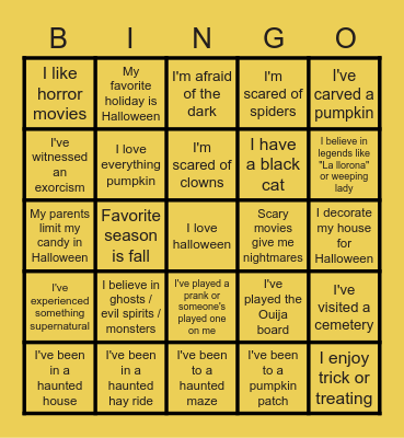 Halloween Bingo WORDS Bingo Card