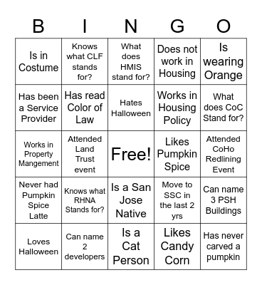 CoHo Spooky Social Bingo Card