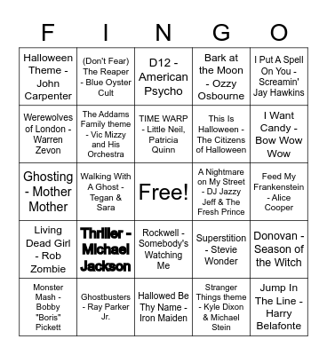 SPOONY TUNES Bingo Card