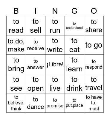 Lo Tengo! AR/ER/IR Verbs Bingo Card