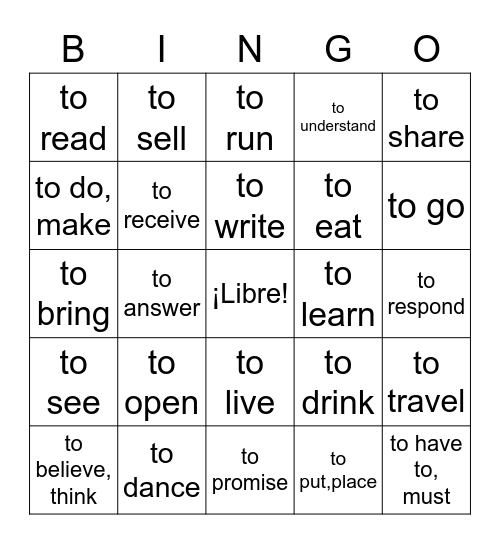 Lo Tengo! AR/ER/IR Verbs Bingo Card