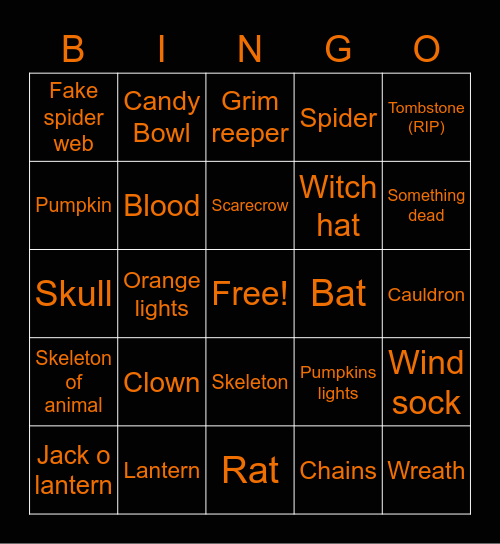 Halloween Neighborhood Bingo Card