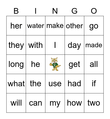 Fry Sight Words:  1st 100 Words Bingo Card