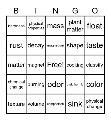 Matter Bingo Card