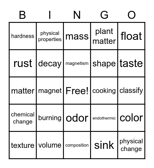 Matter Bingo Card