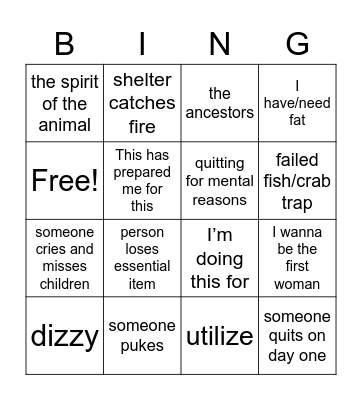 ALONE Bingo Card