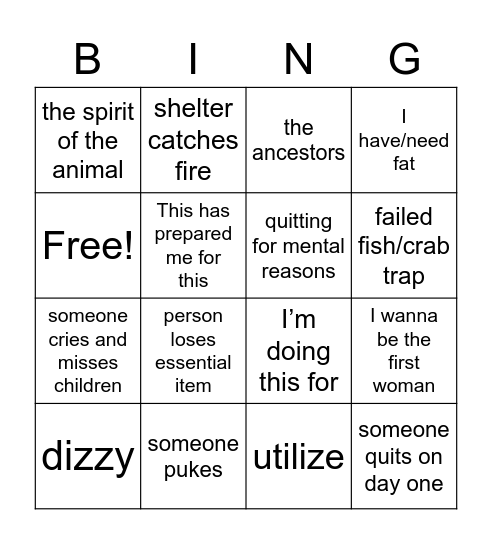 ALONE Bingo Card