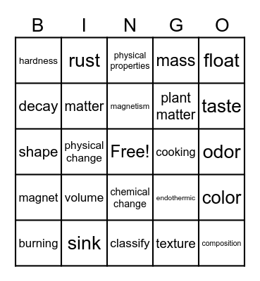 Matter Bingo Card