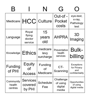 Health Care System Bingo Card