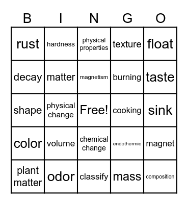 Matter Bingo Card