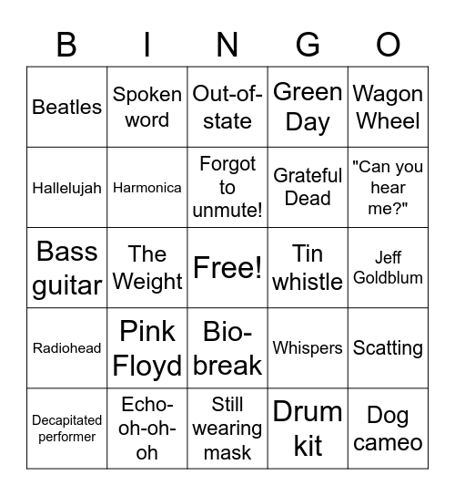 Virtual Open Mic Bingo Card