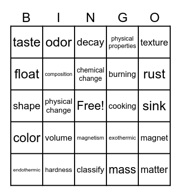 Matter Bingo Card