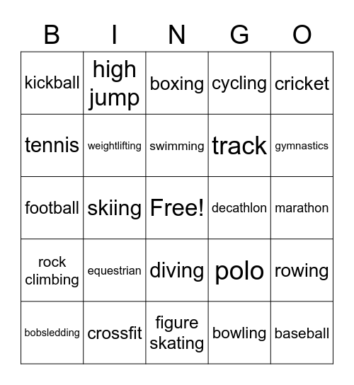 SPORTS Bingo Card