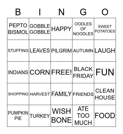 THANKSGIVING Bingo Card