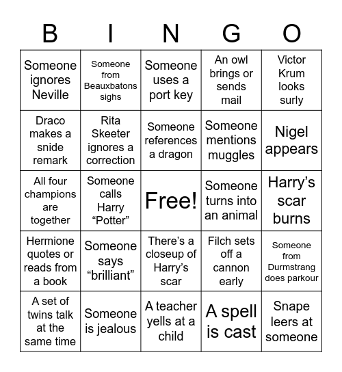 Tri-Wizard Bingo Card