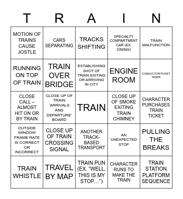 'TRAIN BINGO' Bingo Card