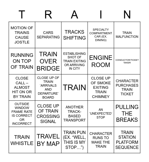 'TRAIN BINGO' Bingo Card