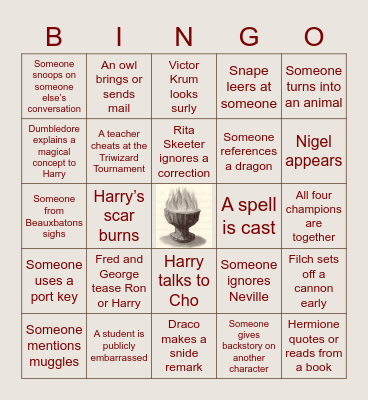 Harry Potter and The Goblet of Fire BINGO Card
