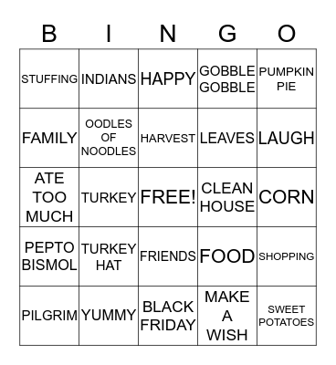 THANKSGIVING Bingo Card