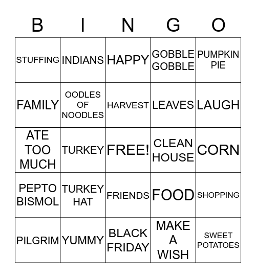 THANKSGIVING Bingo Card