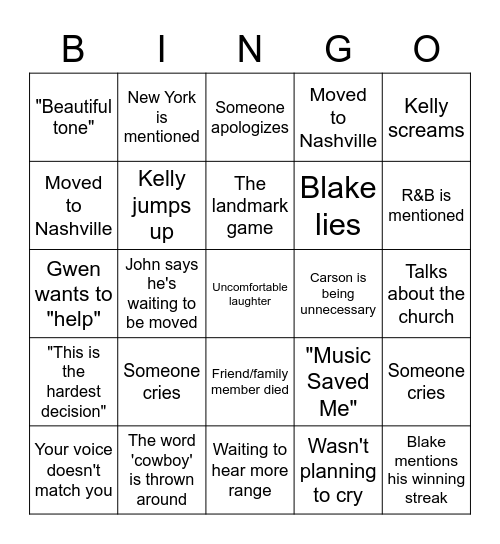 The Voice Bingo Card Bingo Card