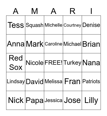 Thanksgiving Bingo   Bingo Card