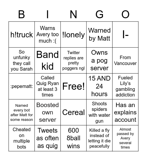Sarahcord Bingo Card