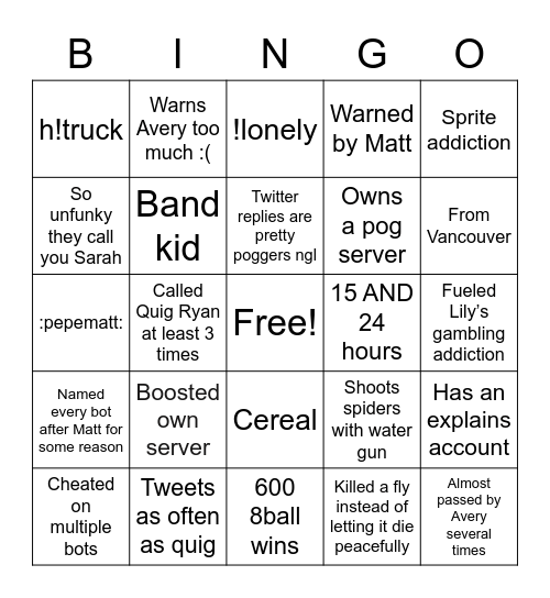 Sarahcord Bingo Card