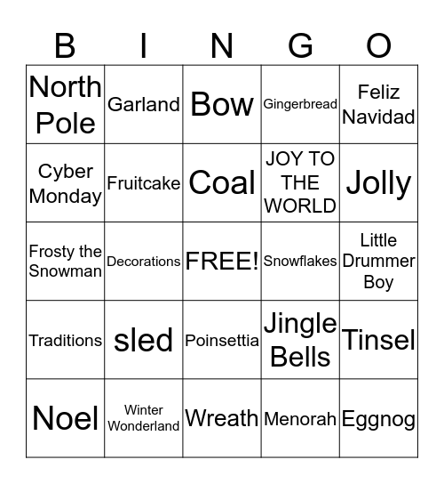 Holiday Bingo Card