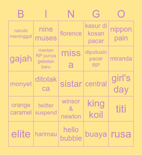 RUKA'S Bingo Card