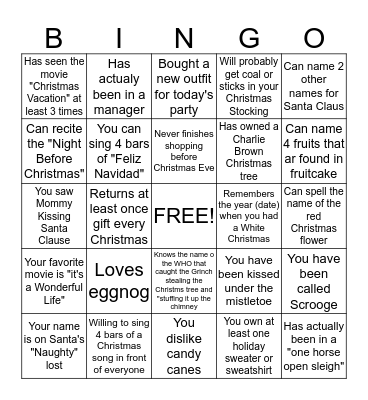 HAPPY HOLIDAYS! Bingo Card