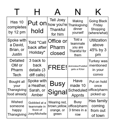 Lets Give Thanks Bingo Card