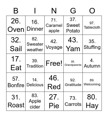Thanksgiving Bingo Card